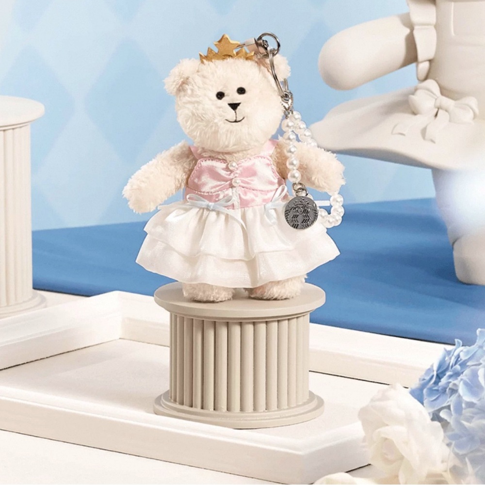 NWT Starbucks Princess Bearista Plush Keychain – Pink & White Ballgown